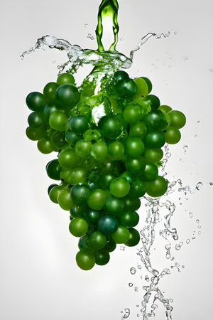 Green grapes in water splash isolated on white background. 3d illustrationの素材