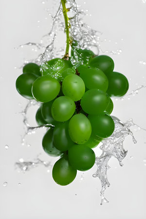 Green grapes with water splash on white background, close-up.の素材