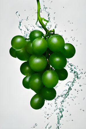 Green grapes with water splash on white background. Close-up.の素材