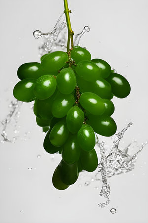 Green grapes with water splash on white background, close-up.の素材