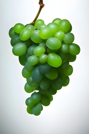 Bunch of green grapes on a white background, close-upの素材
