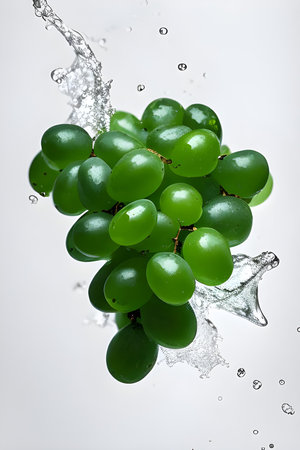 Green grape with water splash isolated on white background. Close up.の素材