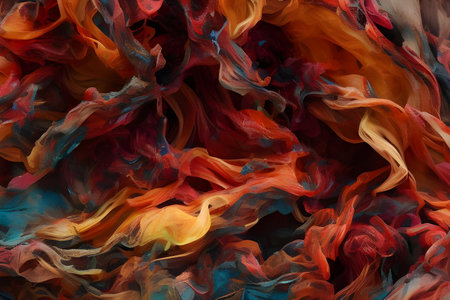 abstract background of red, orange and yellow paint flowing in waterの素材