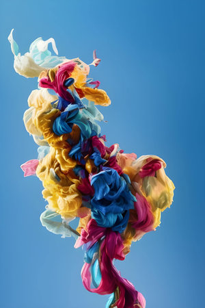 abstract colored background made of crumpled paper on blue backgroundの素材