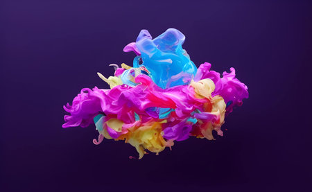 Colorful ink in water isolated on purple background. Abstract background.の素材