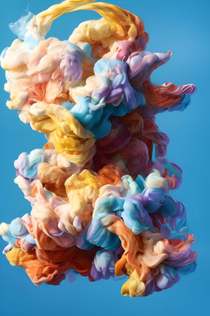 Colorful ink in water isolated on blue background. Abstract background.の素材