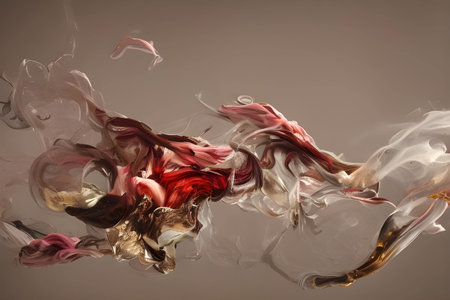 Abstract background of acrylic paint in red, white and brown tones.の素材
