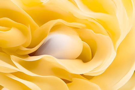 Close up of white egg in yellow silk fabric as background texture.の素材