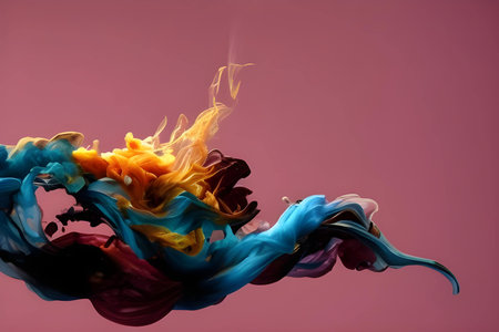 Colorful ink in water on a pink background. Abstract background.の素材