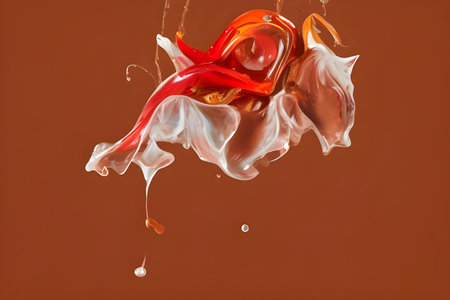Splash of red and white paint on a brown background. 3d renderingの素材