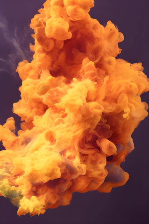 Abstract orange and yellow ink in water. Ink swirling in water.の素材