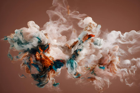 Colorful ink in water on a brown background. Abstract background.の素材