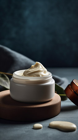Jar of body cream on table, closeup. beauty treatment conceptの素材