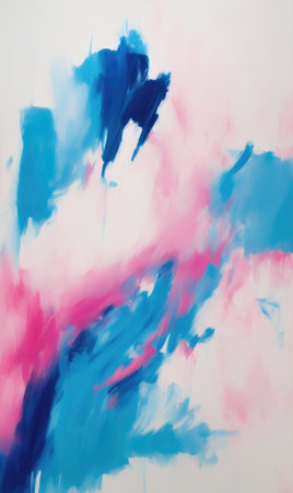 abstract background of blue and pink paint splashes on white paperの素材