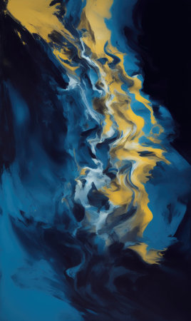 Acrylic colors mixing in water. Blue and yellow abstract background.の素材