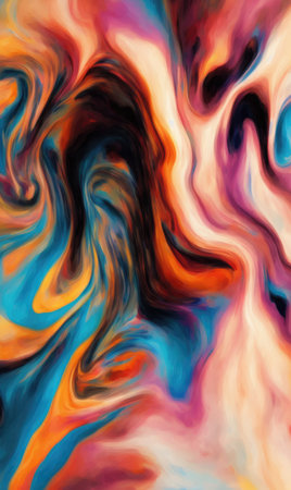 abstract background with colorful swirls of paint in blue and orangeの素材