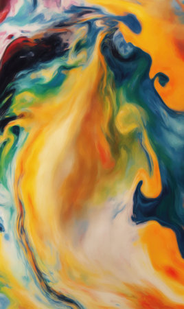 abstract background of acrylic paint in yellow, orange and blue colorsの素材