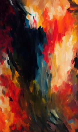 abstract grunge background with spots of paint in red, orange and black colorsの素材