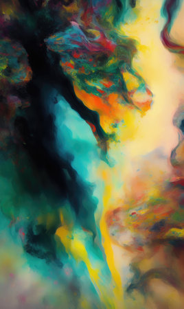 abstract watercolor background with yellow, green and blue paint splashesの素材