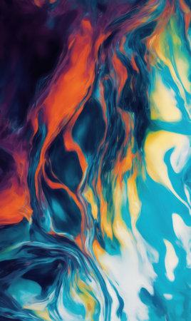abstract background of blue and orange paint mixing in water like liquidの素材