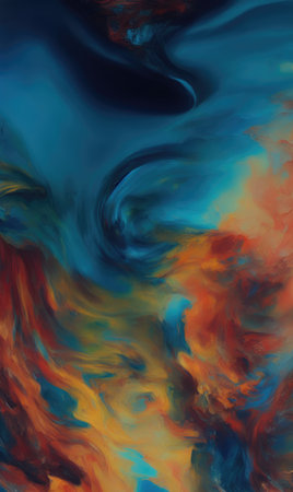 abstract background of oil paint in blue, orange and red tonesの素材