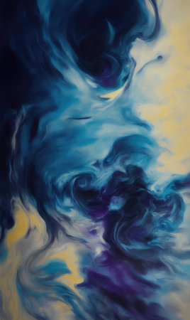 Blue and yellow abstract smoke background. Ink in water. acrylic colors.の素材