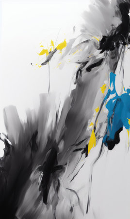 Abstract black and white watercolor paint splashes on white paper backgroundの素材