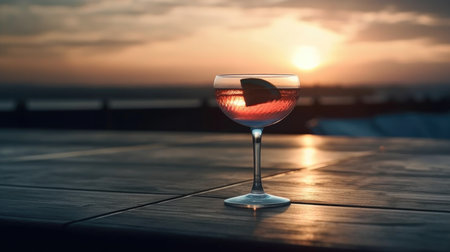 Glass of wine on a terrace at sunset. selective focus.の素材