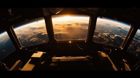 Window view of the planet Earth from the inside of an aircraft.の素材