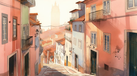 Street in the old town of Rovinj, Croatia. summer travel illustrationの素材