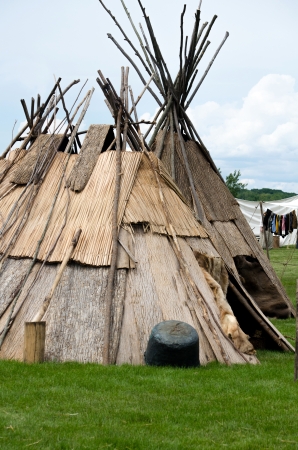 Wigwams at a re-enactment festivalの写真素材
