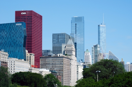 chicago sky line as seen from museum campusのeditorial素材