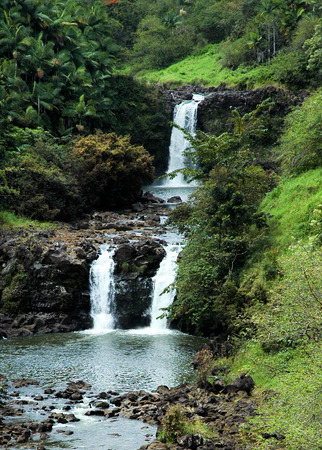 beautiful waterfall in hawaii on the big islandの写真素材