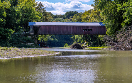 The narrows covered bridge, in  marshall Indiana, spans sugar creek, in turkey run state park