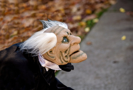 A scary animated Halloween character of a male butler, greets people at this autumn residenceの写真素材