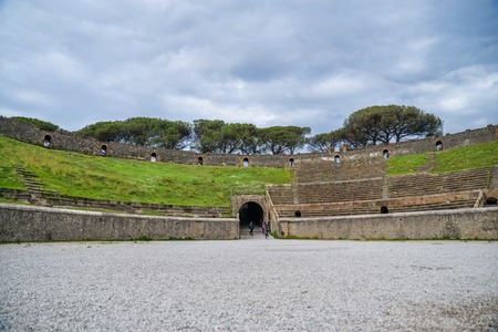 Ruins of ancient city of Pompeii, destroyed by volcano Mount Vesuvius, two millenniums ago, 79 AD....