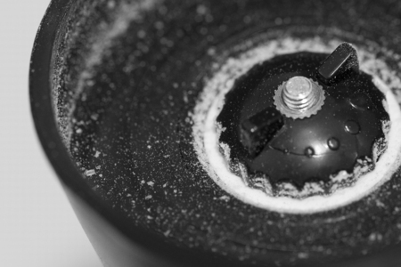 Black and white close-up of a salt shakerの写真素材