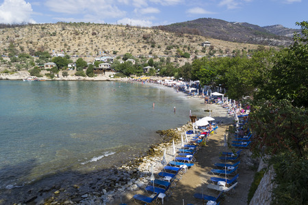 View of the Aliki beach during in the morningのeditorial素材