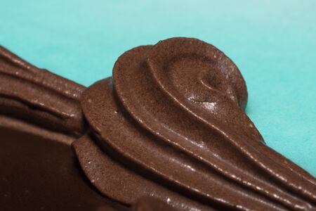 Soft and creamy birthday chocolate cake close-upの写真素材