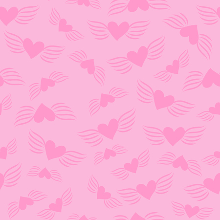 Gentle pink pattern of enamored winged hearts, Beautiful unobtrusive illustration  for the printing on the fabric or for greeting cards on Valentine's Day.のイラスト素材