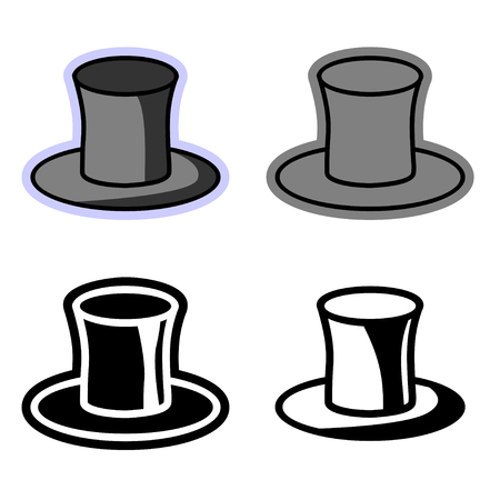 Vector simple flat icons of the top hat. Set of four multicolored clipart cylinder hats suitable for design, embroidery or engravingのイラスト素材