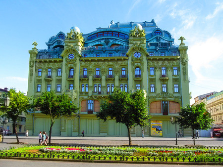 Ukraine, Odessa - June 09, 2015: Hotel 'Bolshaya Moskovskaya' on Derybasivska Street in Odessa. Beautiful old building in the tourist center of Odesa, summer landscapeのeditorial素材
