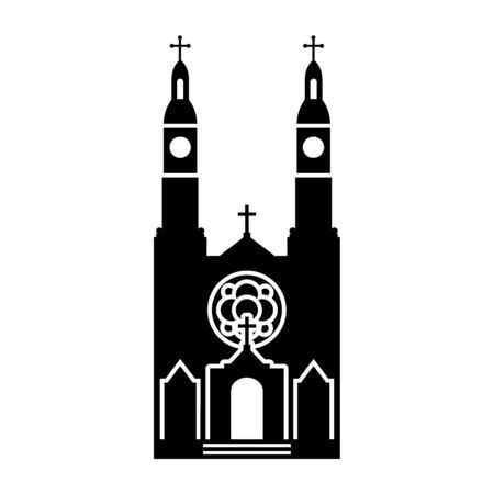 Simple vector icon of  St. Stanislaus Catholic Church in Milwaukee (United States). Black silhouette of a catholic temple with two chapels, isolated on white backgroundのイラスト素材