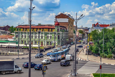 Kharkiv, Ukraine - July 20, 2020: Kharkiv cityscape with Lopansky bridge and Poltavskyi Shliakh....