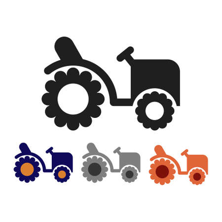 Simple flat abstract vector illustration of a tractor. Black and color icon set of the agricultural machineryのイラスト素材