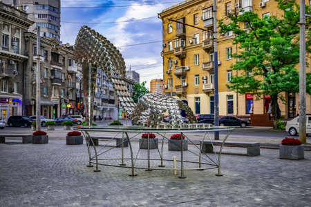 Dnipro, Ukraine - July 20, 2020: Art installation A High Heel Shoe in Dnipropetrovsk. Object of...