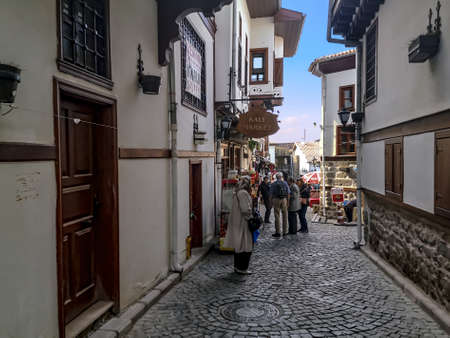 Turkey, Ankara - October 23, 2019: Old Kale Market in Ankara Castle. Tourists on the shopping street...