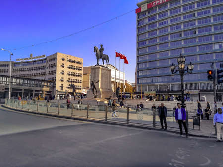 Turkey, Ankara - October 23, 2019: Ataturk Statue (Victory Monument) on Anafartalar Cd Street in Ankara. City square with a group of bronze sculptures and an equestrian monument to Kemal Ataturkのeditorial素材