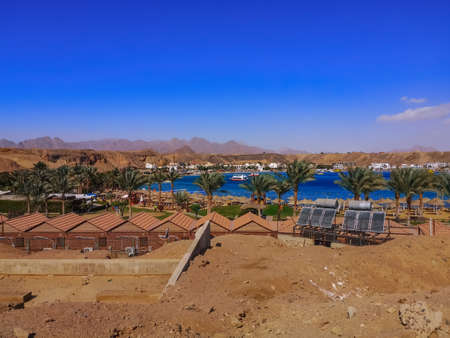 View of Sharm el-Maya bay from a desert mountain in Sharm El Sheikh (Egypt). Beautiful tropical...