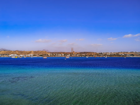 Sea panorama of Sharm el-Maya bay in Sharm El Sheikh (Egypt). Beautiful exotic seascape with copy...